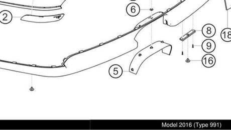 991.505.651.90 — Panel, rear muffler (hider), rear-end covering — exploded diagram (2016-991-Cup Parts-Catalogue-V2 p130) — fitment reference only