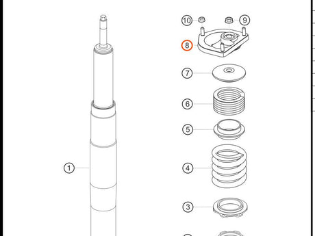 991.343.015.8A — Suspension support bearing, front LH (strut top mount) — exploded diagram (PA10 0458 Cayman GT4 Clubsport MY2019 2020 Parts-Manual p66) — fitment reference only — position highlighted