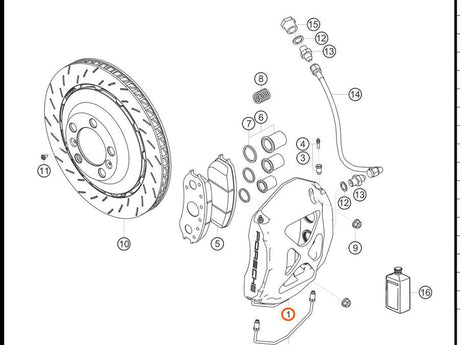 991.351.427.8A — Fixed brake caliper, front LH — exploded diagram (PA10 0194 Cayman GT4 Clubsport MY2016 Parts-Catalog p42) — fitment reference only — position highlighted