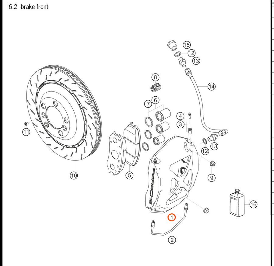 991.351.428.8A — Fixed brake caliper, front RH — exploded diagram (PA10 0194 Cayman GT4 Clubsport MY2016 Parts-Catalog p42) — fitment reference only — position highlighted