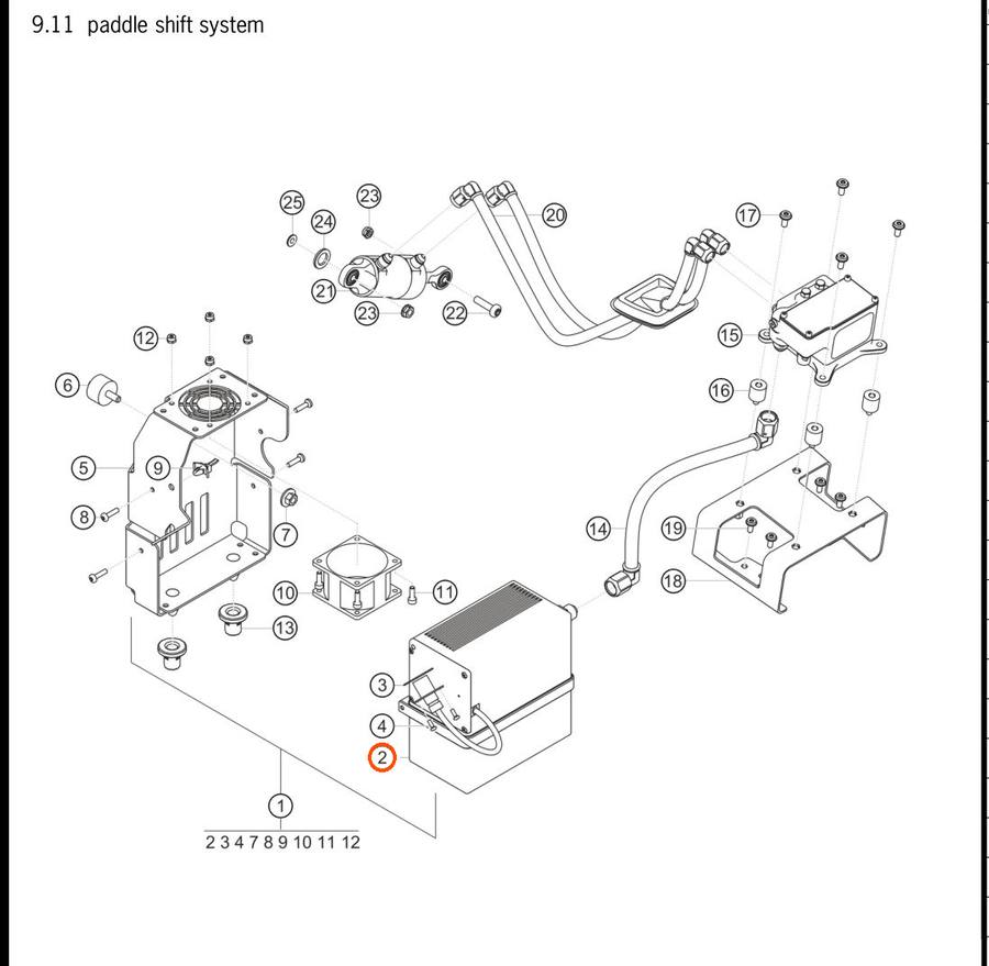 991.618.355.8B — Gearshift compressor assembly — exploded diagram (PA10 0353 911 GT3 Cup MY2018 2019 Parts-Catalog p153) — fitment reference only — position highlighted
