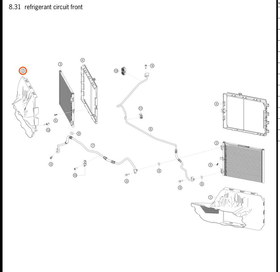 982.121.334.D — Air duct element, A/C condenser, front RH — exploded diagram (PA10 0458 Cayman GT4 Clubsport MY2019 2020 Parts-Manual p135) — fitment reference only — position highlighted