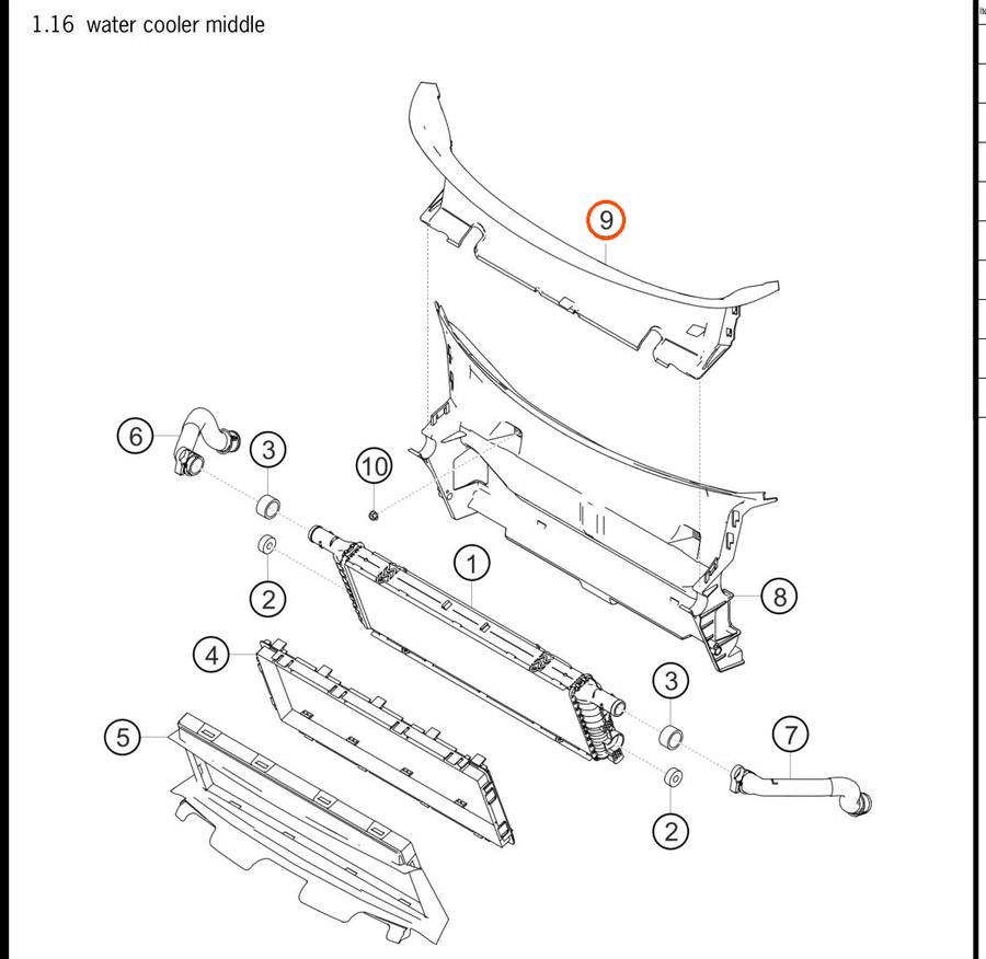 982.121.673.A — Air duct element, center radiator, LH — exploded diagram (PA10 1041 718 GT4 RS Clubsport MY2020 p32) — fitment reference only — position highlighted