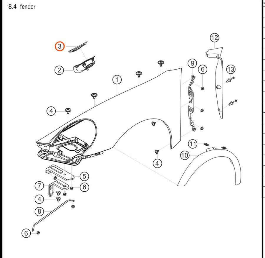991.503.034.00 GRV — Fuel filler flap, prime coated — exploded diagram (2016-991-Cup Parts-Catalogue-V2 p123) — fitment reference only — position highlighted