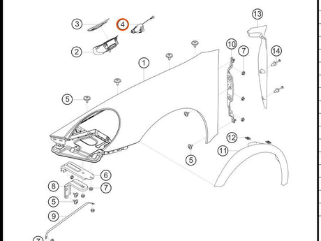 991.504.414.03 — Setting element, gas door (fuel filler) — exploded diagram (PA10 0353 911 GT3 Cup MY2018 2019 Parts-Catalog p119) — fitment reference only — position highlighted