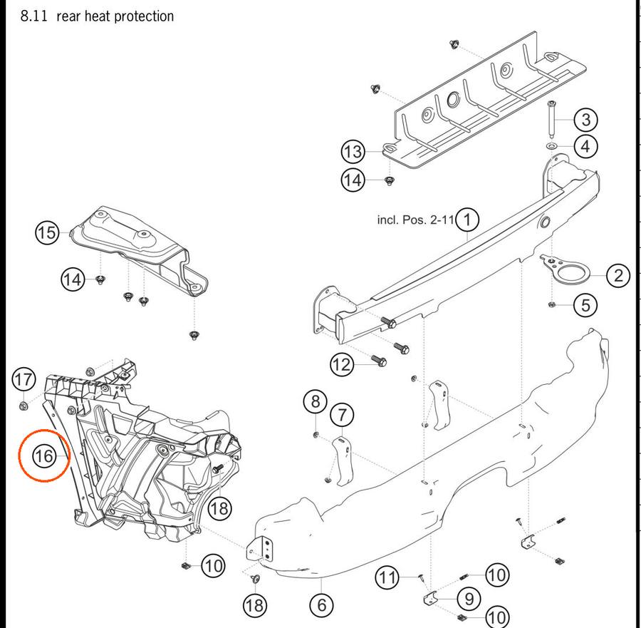 9F0.813.651.B — Bracket, lateral, rear heat protection, LH — exploded diagram (PA10 0353 911 GT3 Cup MY2018 2019 Parts-Catalog p130) — fitment reference only — position highlighted
