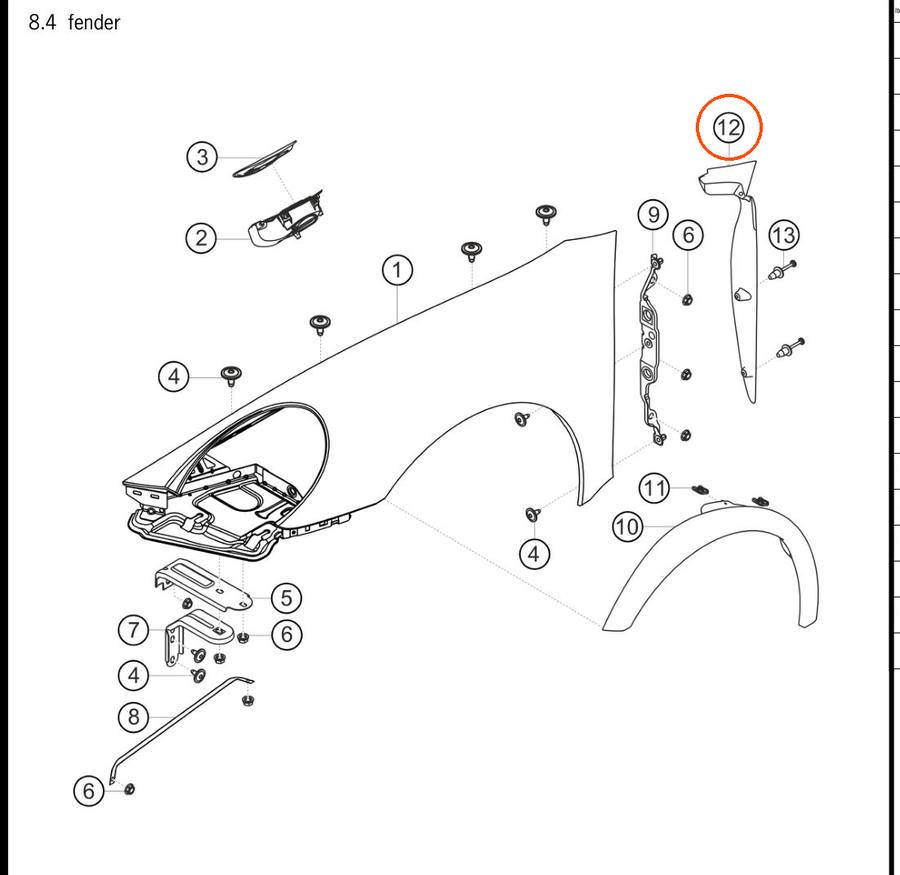 991.504.642.00 1E0 — Cover, A-pillar, black, RH — exploded diagram (2016-991-Cup Parts-Catalogue-V2 p123) — fitment reference only — position highlighted