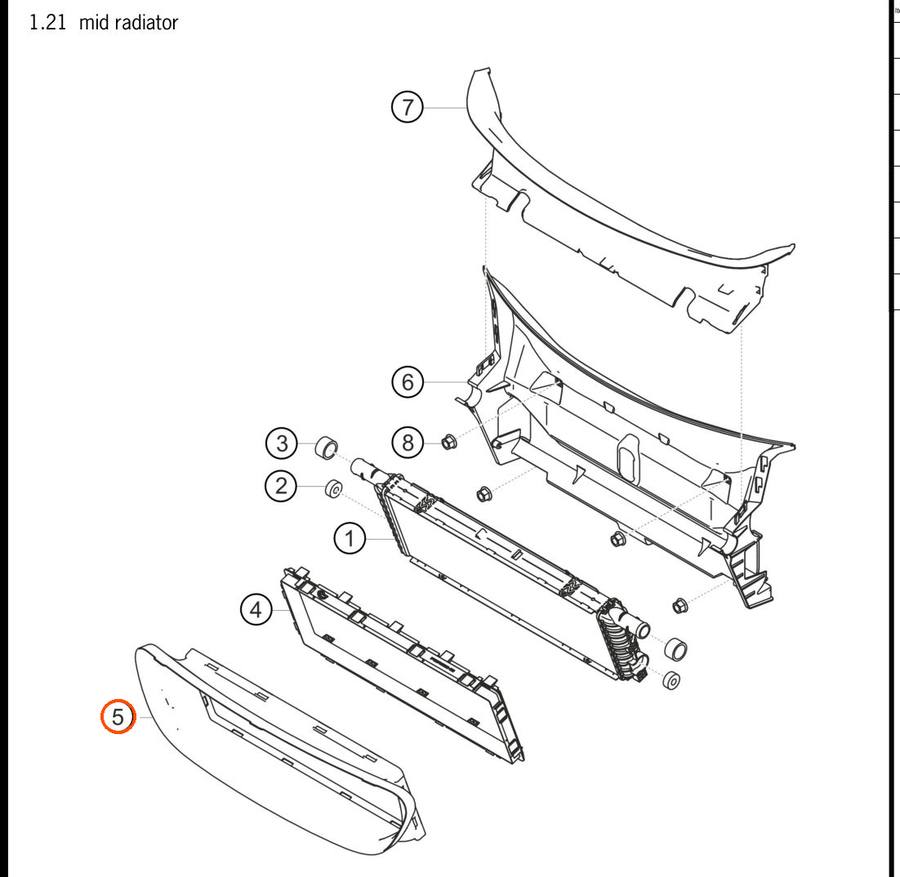 991.575.141.90 1E0 — Air routing, center radiator — exploded diagram (2016-991-Cup Parts-Catalogue-V2 p36) — fitment reference only — position highlighted