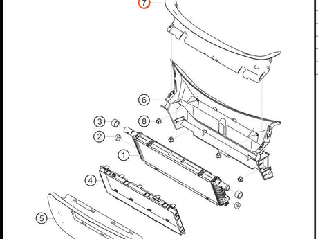 991.504.489.90 1E0 — Air routing, exhaust, center radiator — exploded diagram (2016-991-Cup Parts-Catalogue-V2 p36) — fitment reference only — position highlighted
