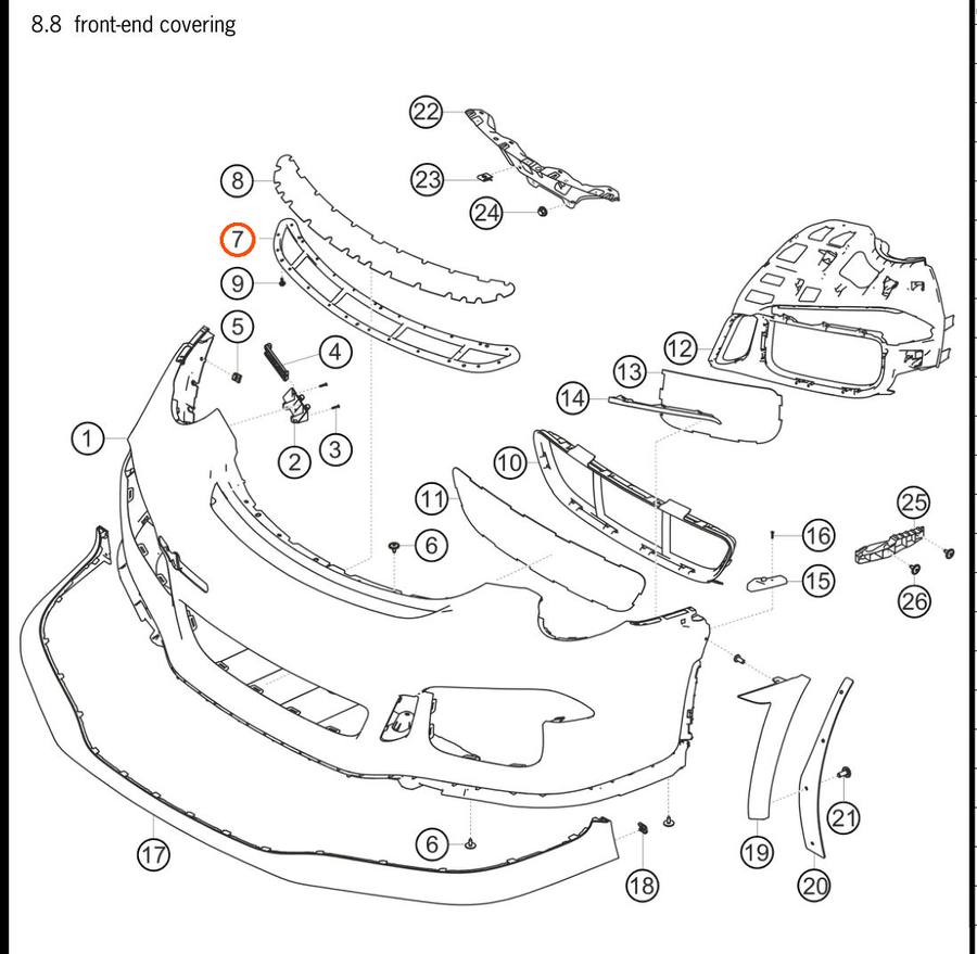 991.505.567.90 1E0 — Holding frame, exhaust air, center radiator — exploded diagram (2016-991-Cup Parts-Catalogue-V2 p128) — fitment reference only — position highlighted