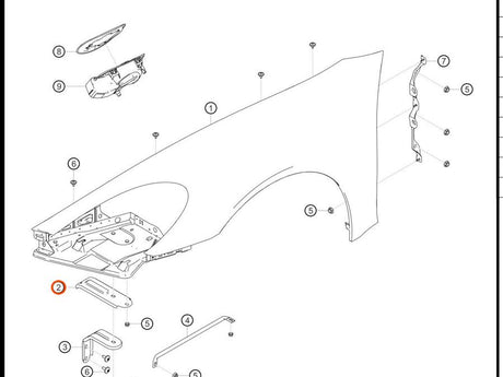 991.503.558.00 — Support, headlamp housing, RH — exploded diagram (PA10 0458 Cayman GT4 Clubsport MY2019 2020 Parts-Manual p107) — fitment reference only — position highlighted
