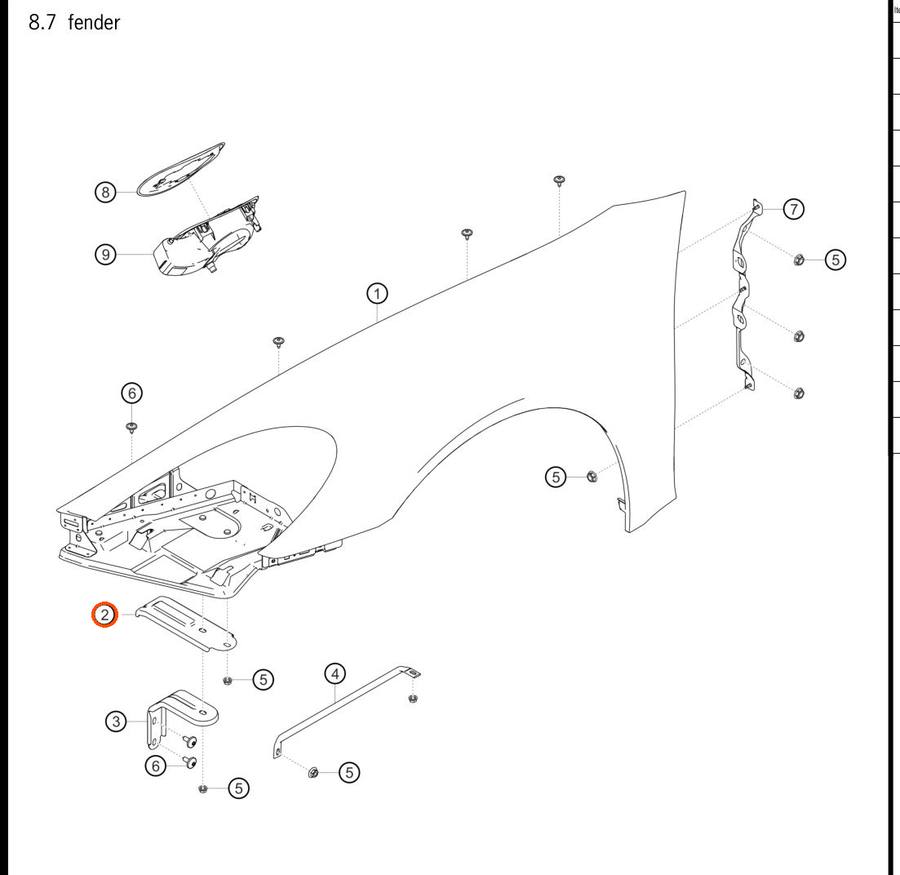 991.503.558.00 — Support, headlamp housing, RH — exploded diagram (PA10 0458 Cayman GT4 Clubsport MY2019 2020 Parts-Manual p107) — fitment reference only — position highlighted