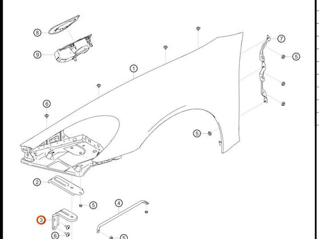 991.503.555.00 — Console, headlamp housing — exploded diagram (PA10 0458 Cayman GT4 Clubsport MY2019 2020 Parts-Manual p107) — fitment reference only — position highlighted