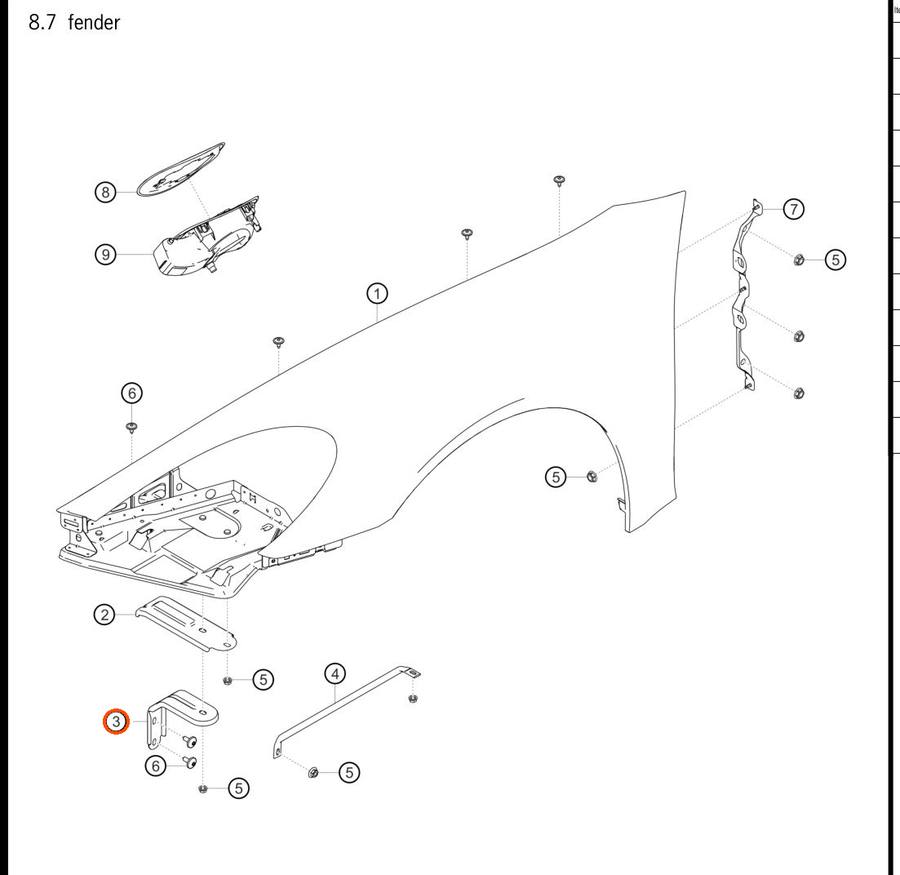 991.503.555.00 — Console, headlamp housing — exploded diagram (PA10 0458 Cayman GT4 Clubsport MY2019 2020 Parts-Manual p107) — fitment reference only — position highlighted