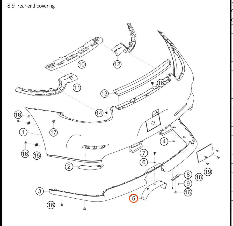 991.505.651.90 — Panel, rear muffler (hider), rear-end covering — exploded diagram (2016-991-Cup Parts-Catalogue-V2 p130) — fitment reference only — position highlighted