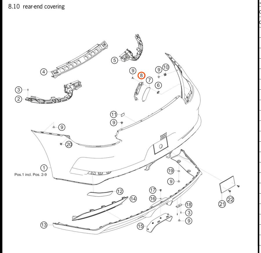 991.505.875.80 — Retaining frame, exhaust air, LH — exploded diagram (PA10 0353 911 GT3 Cup MY2018 2019 Parts-Catalog p128) — fitment reference only — position highlighted