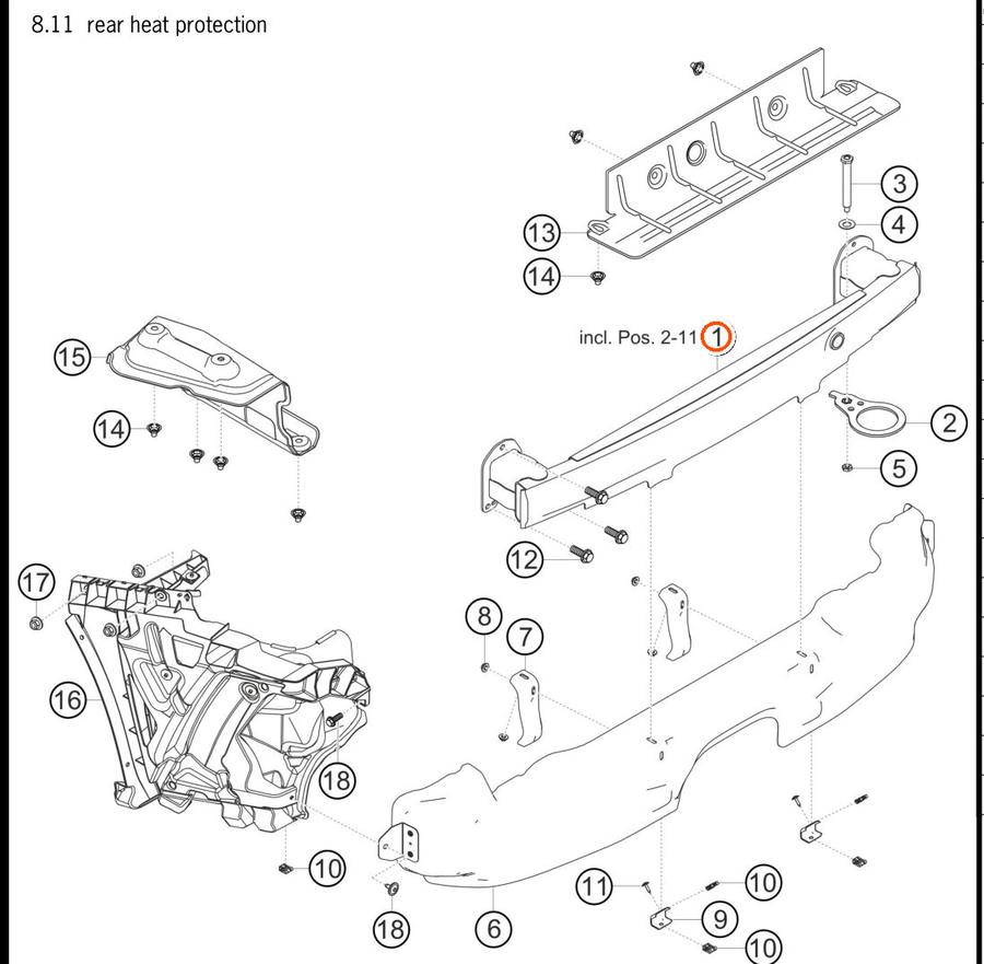991.505.141.9B — Rear bumper support, complete — exploded diagram (PA10 0353 911 GT3 Cup MY2018 2019 Parts-Catalog p130) — fitment reference only — position highlighted