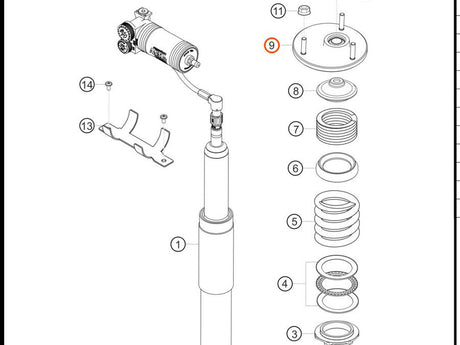 9F2512351A — Rear strut support bearing (top mount) — exploded diagram (PA10 0458 Cayman GT4 Clubsport MY2019 2020 Parts-Manual p80) — fitment reference only — position highlighted