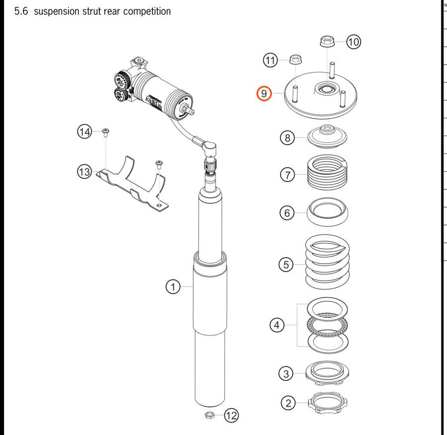 9F2512351A — Rear strut support bearing (top mount) — exploded diagram (PA10 0458 Cayman GT4 Clubsport MY2019 2020 Parts-Manual p80) — fitment reference only — position highlighted