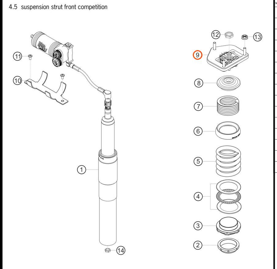 9F2412327 — Front strut support bearing (top mount) — exploded diagram (PA10 0458 Cayman GT4 Clubsport MY2019 2020 Parts-Manual p67) — fitment reference only — position highlighted